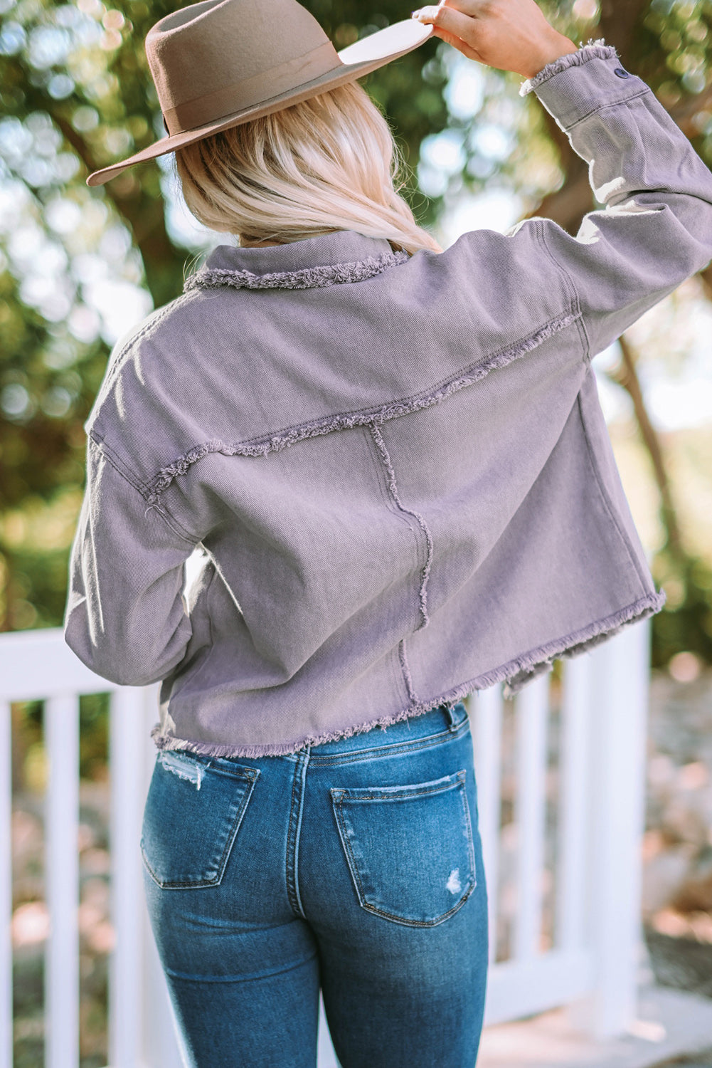 Jean jacket with frayed bottom best sale