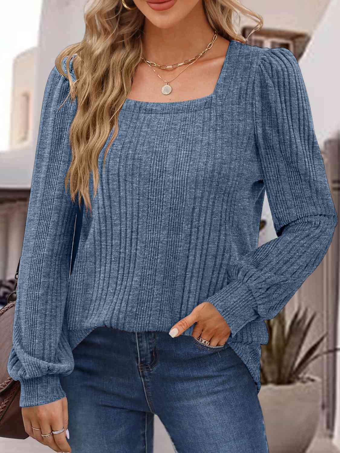 Square Neck Long Sleeve Top